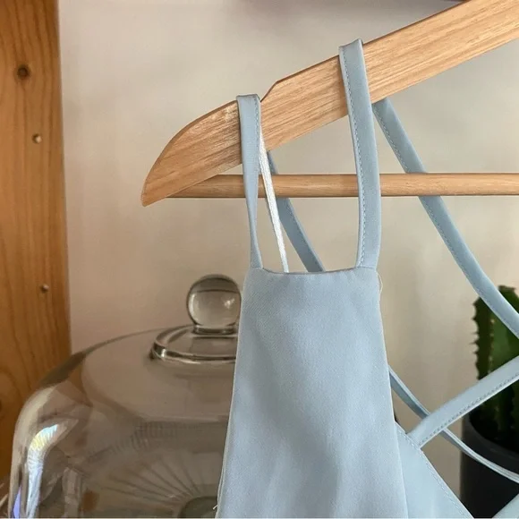 Revolve Superdown Baby Blue Deep V-Neck Sammie Mini Skater Dress Large - Picture 8 of 14